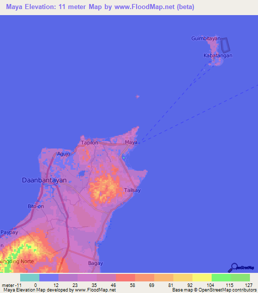 Maya,Philippines Elevation Map