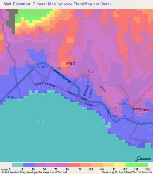 Mati,Philippines Elevation Map