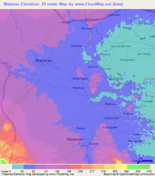 Matanao,Philippines Elevation Map