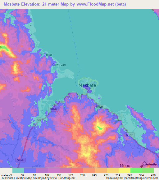 Masbate,Philippines Elevation Map