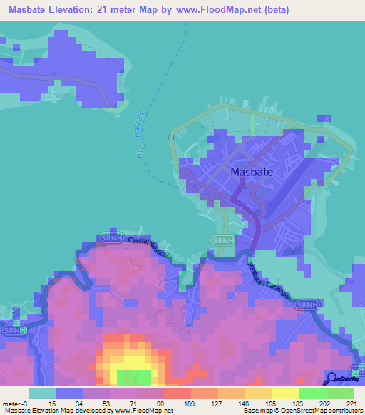 Masbate,Philippines Elevation Map