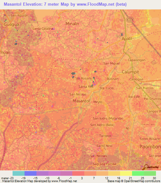 Masantol,Philippines Elevation Map