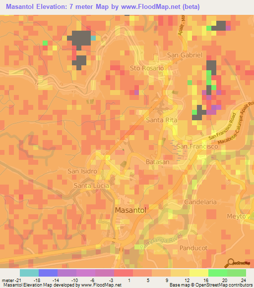 Masantol,Philippines Elevation Map