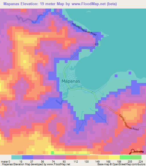 Mapanas,Philippines Elevation Map