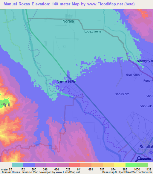 Manuel Roxas,Philippines Elevation Map