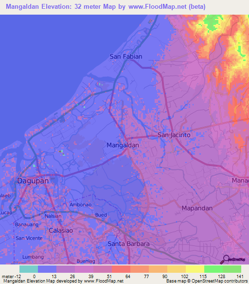 Mangaldan,Philippines Elevation Map