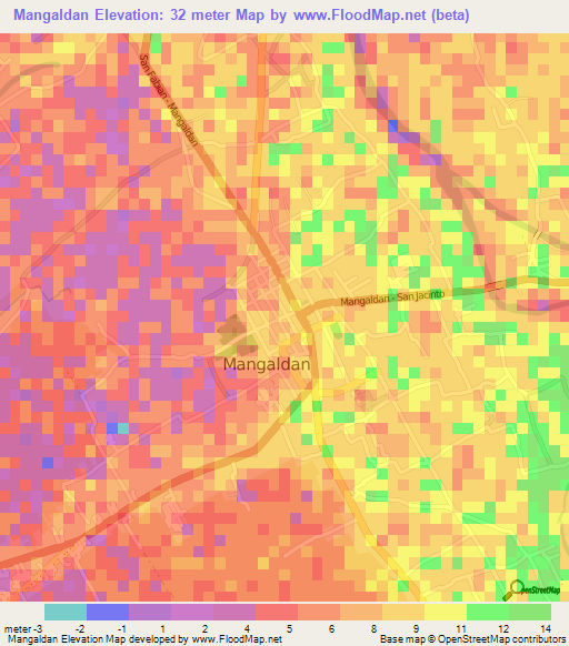 Mangaldan,Philippines Elevation Map