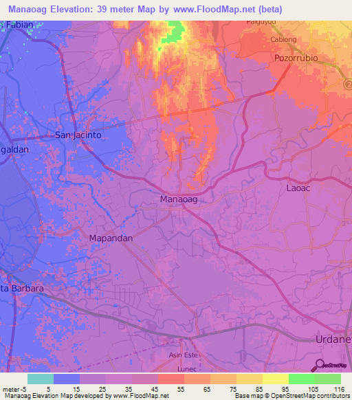 Manaoag,Philippines Elevation Map