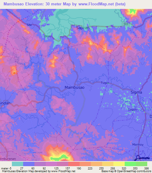 Mambusao,Philippines Elevation Map