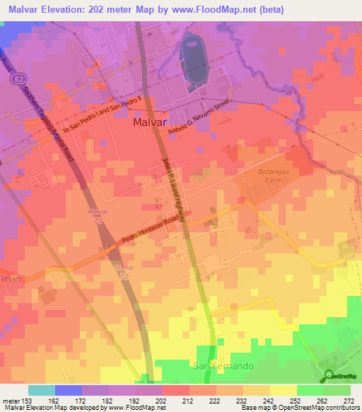 Malvar,Philippines Elevation Map
