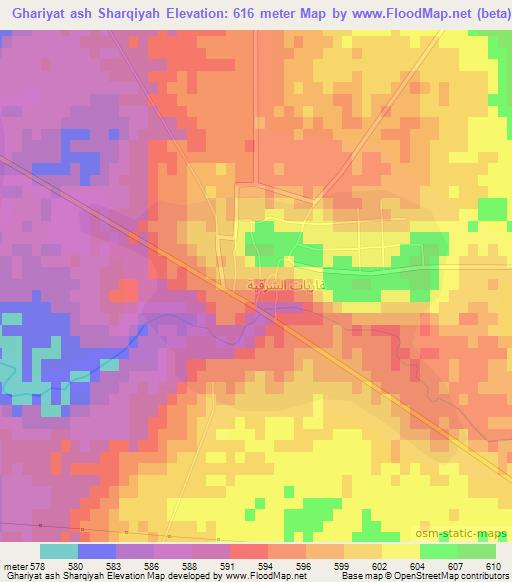 Ghariyat ash Sharqiyah,Syria Elevation Map