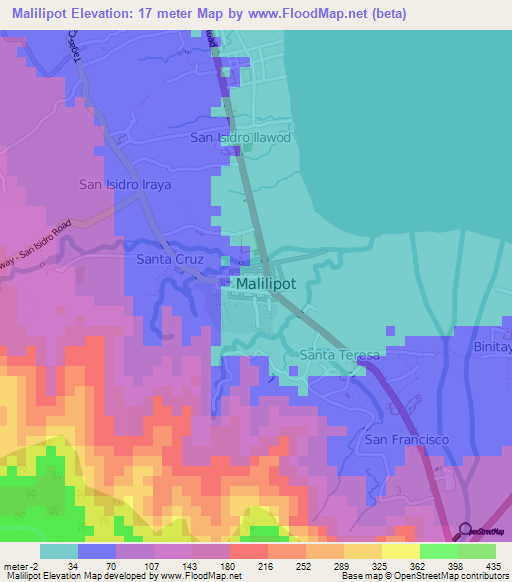Malilipot,Philippines Elevation Map