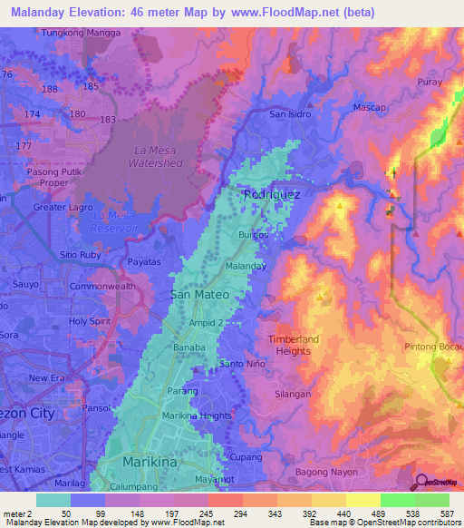 Malanday,Philippines Elevation Map