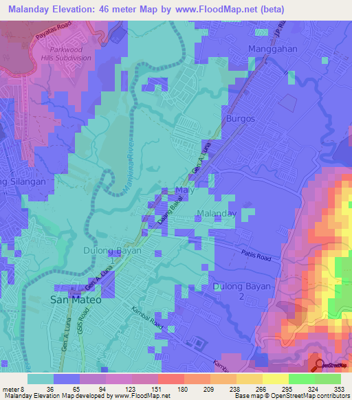 Malanday,Philippines Elevation Map