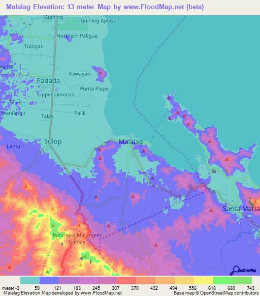 Malalag,Philippines Elevation Map