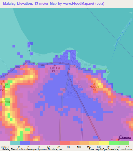 Malalag,Philippines Elevation Map
