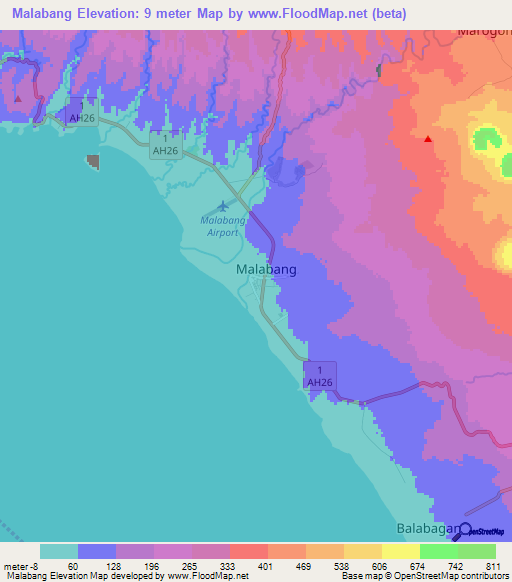 Malabang,Philippines Elevation Map