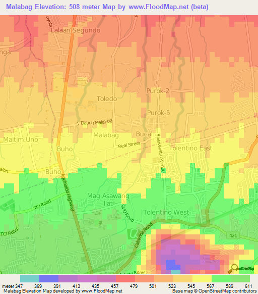 Malabag,Philippines Elevation Map