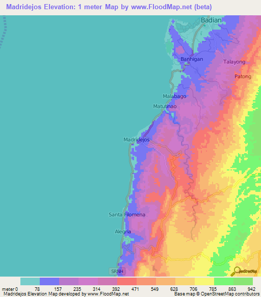Madridejos,Philippines Elevation Map