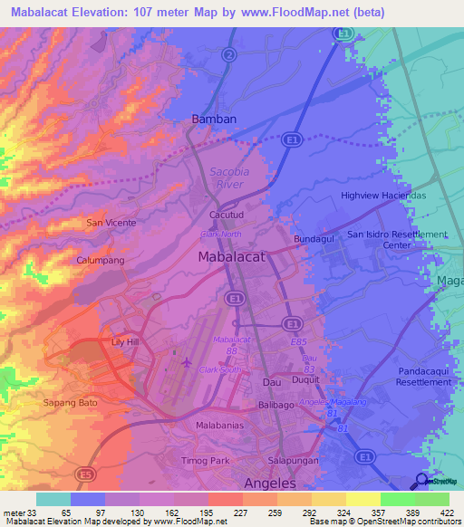 Mabalacat,Philippines Elevation Map