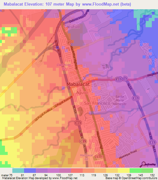 Mabalacat,Philippines Elevation Map