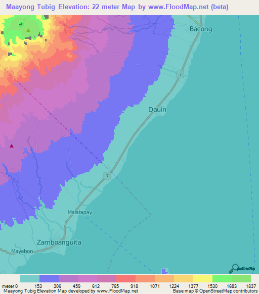 Maayong Tubig,Philippines Elevation Map