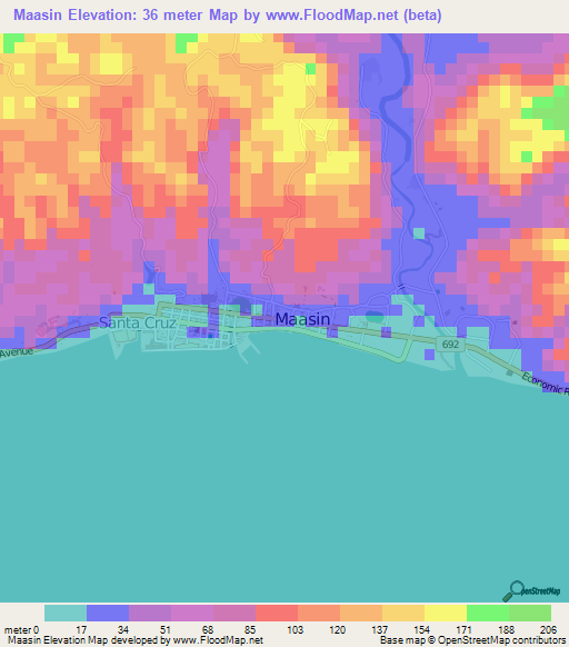 Maasin,Philippines Elevation Map