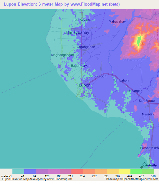 Lupon,Philippines Elevation Map