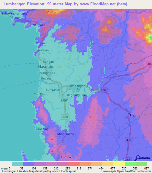 Lumbangan,Philippines Elevation Map