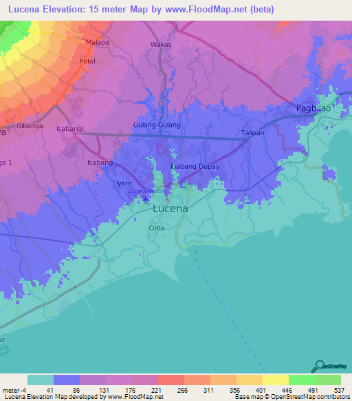 Lucena,Philippines Elevation Map