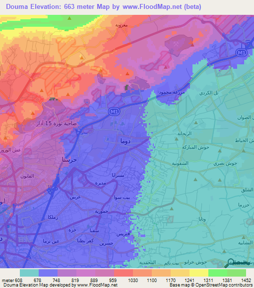 Douma,Syria Elevation Map