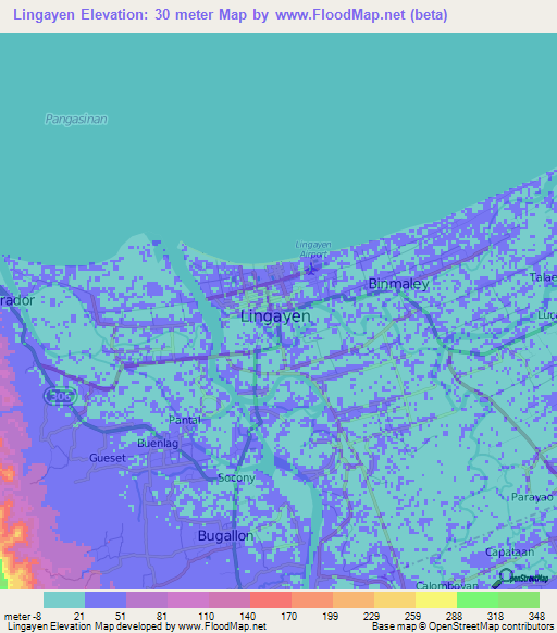 Lingayen,Philippines Elevation Map
