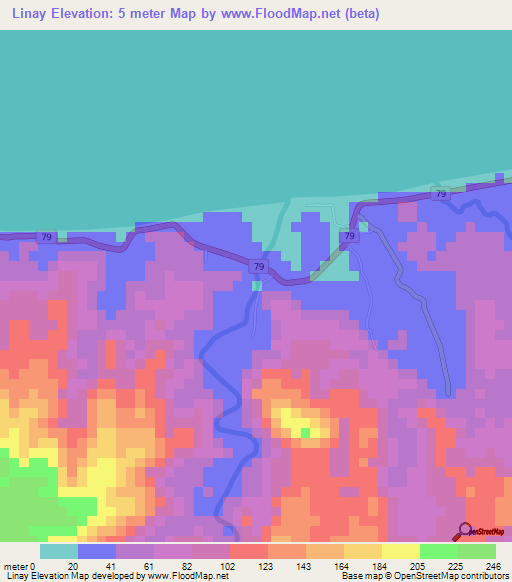 Linay,Philippines Elevation Map