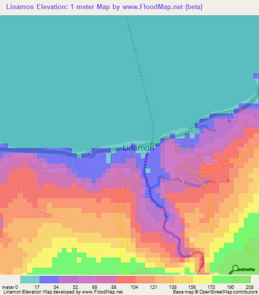 Linamon,Philippines Elevation Map