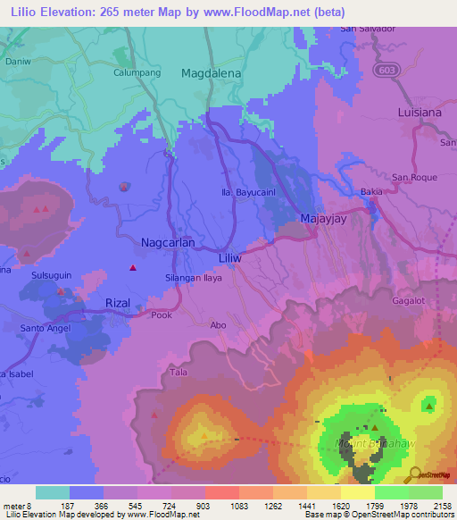 Lilio,Philippines Elevation Map