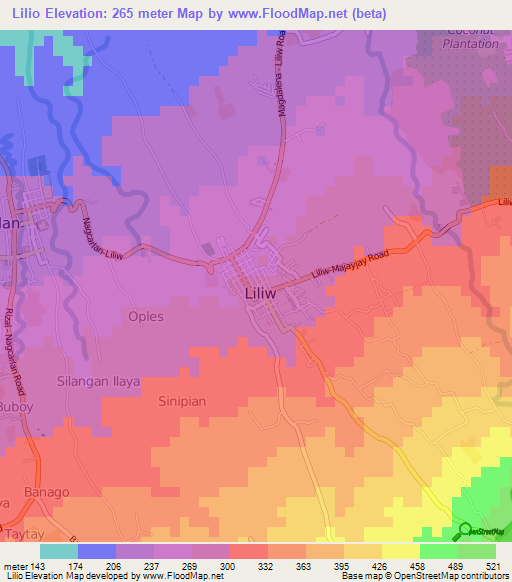 Lilio,Philippines Elevation Map
