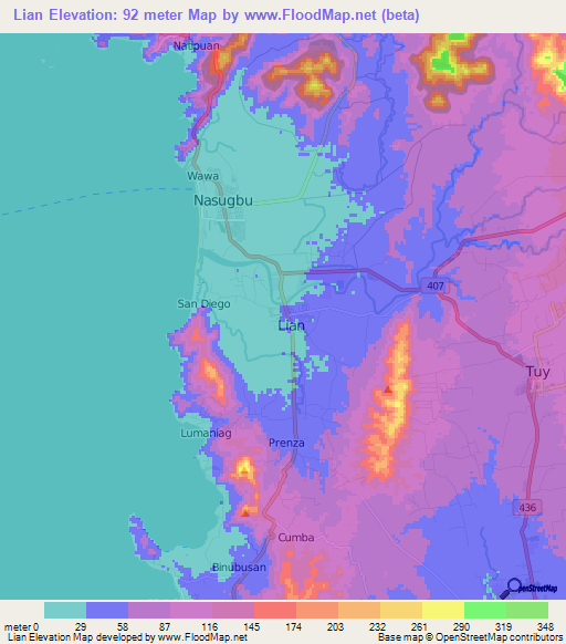 Lian,Philippines Elevation Map