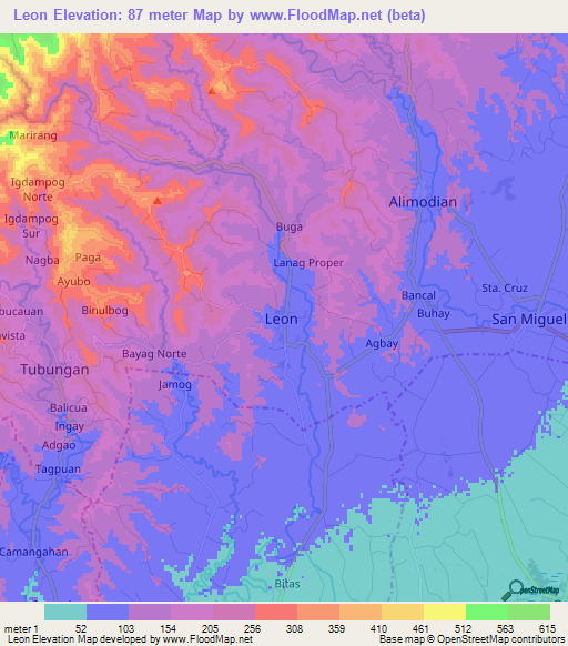 Leon,Philippines Elevation Map