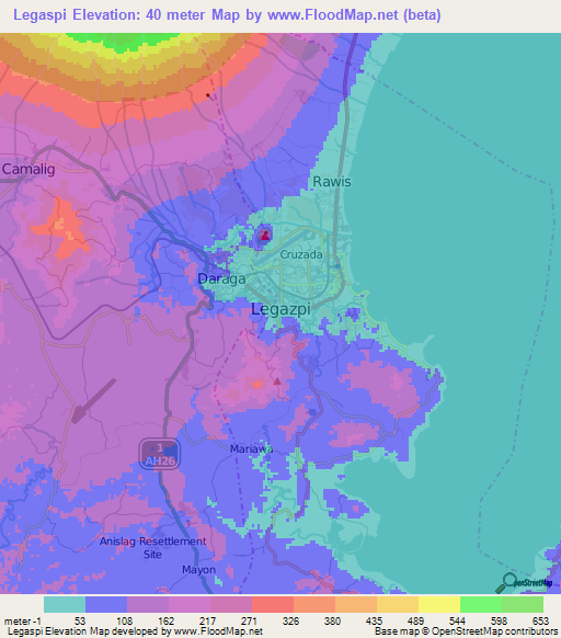 Legaspi,Philippines Elevation Map