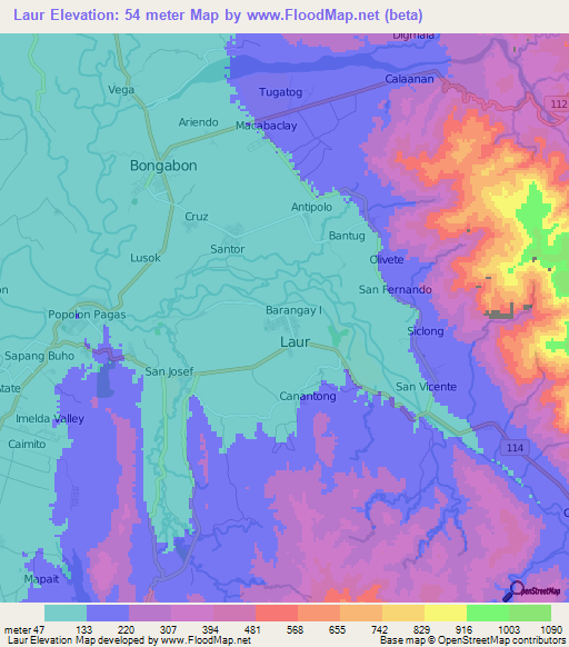 Laur,Philippines Elevation Map
