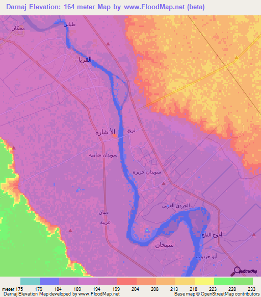 Darnaj,Syria Elevation Map
