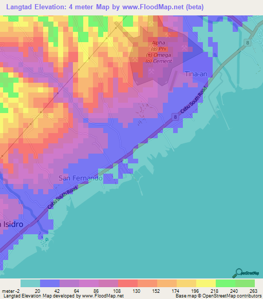 Langtad,Philippines Elevation Map