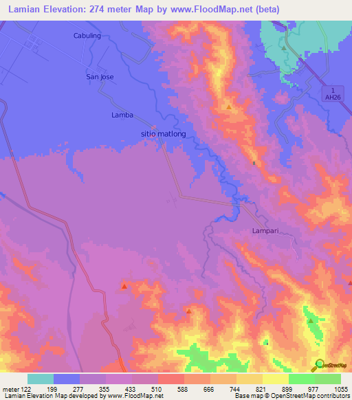 Lamian,Philippines Elevation Map