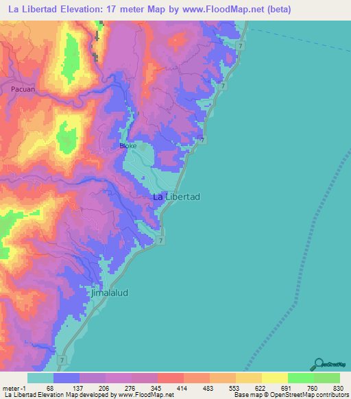 La Libertad,Philippines Elevation Map