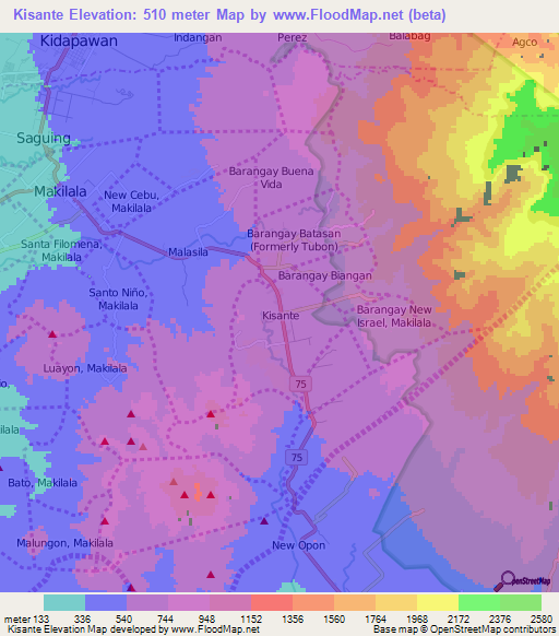 Kisante,Philippines Elevation Map
