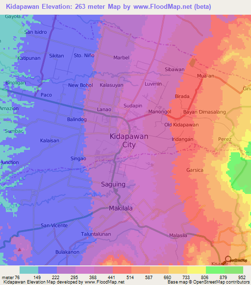 Kidapawan,Philippines Elevation Map