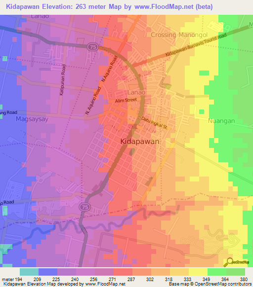 Kidapawan,Philippines Elevation Map