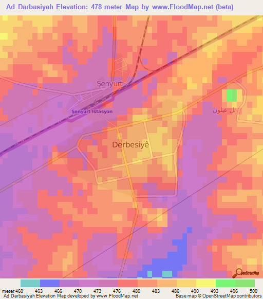 Ad Darbasiyah,Syria Elevation Map
