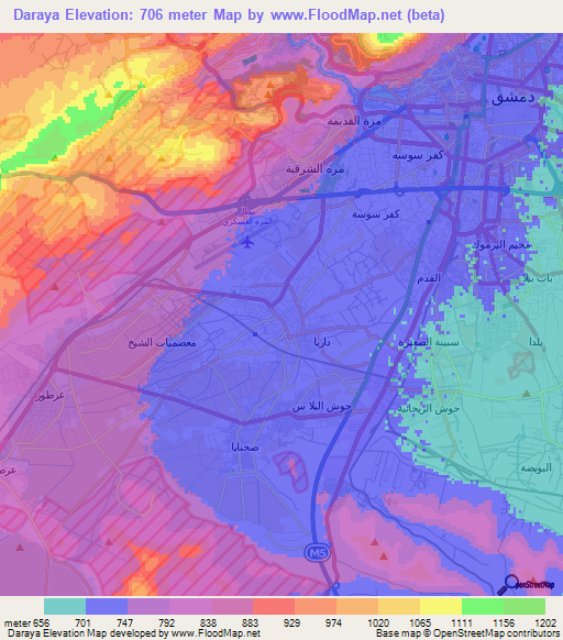 Daraya,Syria Elevation Map