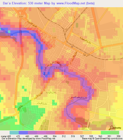 Dar`a,Syria Elevation Map